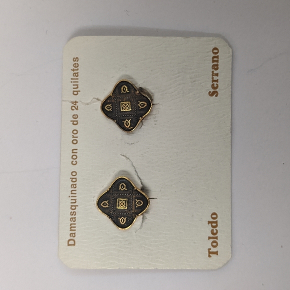 Vintage Toledo Spain Gold Damascene Clip-On Earrings - Picture 3 of 4